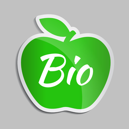 Green apple BIO logo. Vector Bio icon, flat bio icon for web design, stock vector. Vector Illustration.のイラスト素材