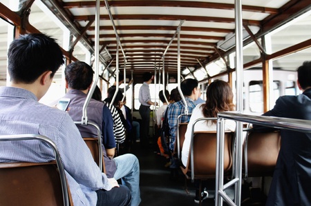 Mar 23, 2012 - Hong Kong Island, Hong Kong. Passengers on Trim 2nd floor, a signature of transportation in Hong Kong islandのeditorial素材