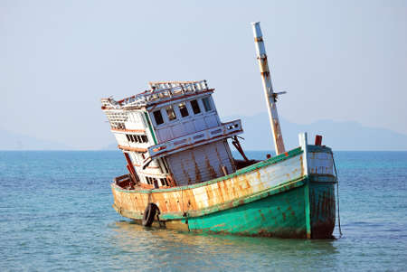Abandoned Boat at Koh Mak, Trad, Thailandの写真素材