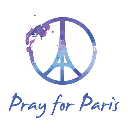 Tribute to all victims of Paris terrorist attact  Illustration made by watercolor brush of a symbol with praying hands, Eiffel tower and symbol for peace. Pray for Paris, Peace for Paris.のイラスト素材