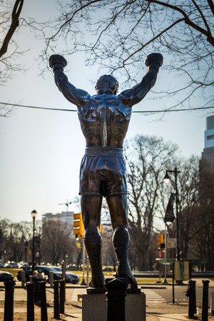 PHILADELPHIA - October 12, 2017: Rocky Balboa Statue in front of the Philadelphia Museum of Arts. Originally created for Rocky III, the sculpture is now a real-life monument to a movie hero.のeditorial素材