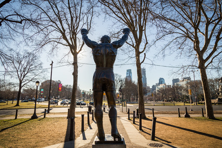 PHILADELPHIA - October 12, 2017: Rocky Balboa Statue in front of the Philadelphia Museum of Arts. Originally created for Rocky III, the sculpture is now a real-life monument to a movie hero.のeditorial素材