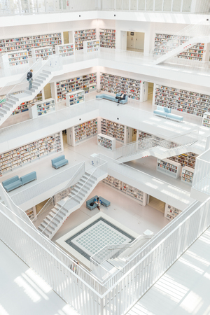 Stuttgart, Germany - April 5, 2018: Interior of the new public library in Stuttgart city, designed...