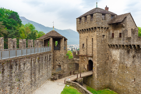Castello di Montebello a famous tourist attraction in Bellinzona, Ticino canton, Switzerlandのeditorial素材