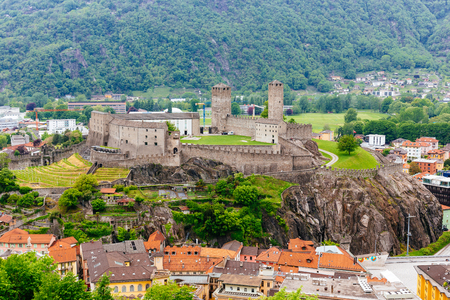 View on the Bellinzona castle in Ticino canton located in the italian speaking part of Switzerlandのeditorial素材