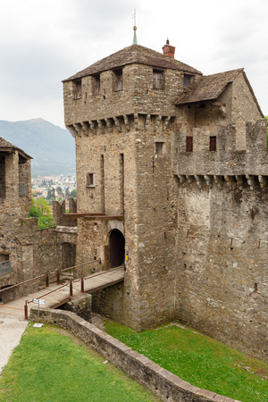 Castello di Montebello a famous tourist attraction in Bellinzona, Ticino canton, Switzerlandのeditorial素材