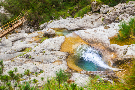 Cadini of Brenton, Sospirolo, Italy with azure clear water and multiple waterfalls along the way downの写真素材