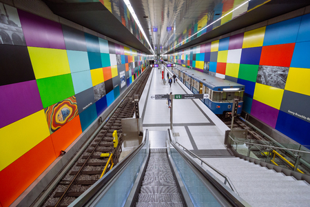 Munich, Germany -  18 February: U Bhan station in Munich, Munchen, Bavaria, Germanyのeditorial素材