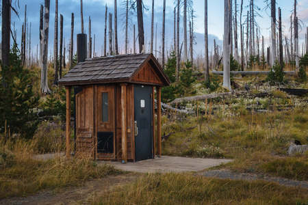 Wooden public Toilet/restrooms in a national park, in Oregon, USAの写真素材