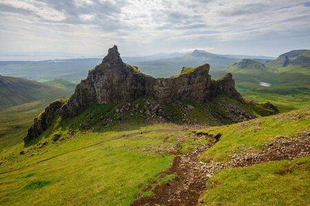 The Quiraing â Destination with easy and advanced mountain hikes with beautiful scenic views on the Isle of Skye, Portree, Scotland, UKの写真素材