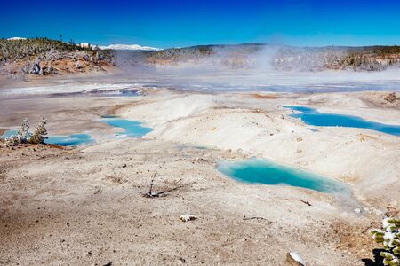 Colorful Porcelain Basin area trail in Yellowstone National Park, Wyoming, USAの写真素材