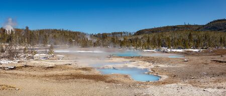 Norris Geyser Basin trail area, during winter in Yellowstone National Park, Wyoming, USAの写真素材