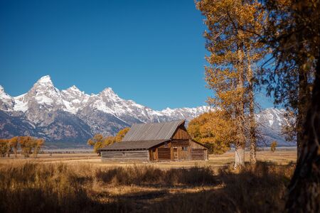 T.A. Moulton Barn within Mormon Row Historic District in Grand Teton National Park, Wyoming - The most photographed barn in Americaの写真素材
