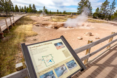 Yellowstone, Wyoming, USA - October 8, 2019: Leather Pool at Fountain Paint Pot path in Yellowstone National Park, Wyoming, USAのeditorial素材