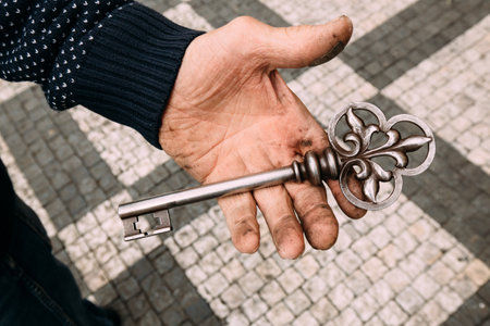 Old-Town City Hall Key to famous Prague Astronomical Clock built around 1470, displaying the twelve apostles as the clock strikes.の写真素材