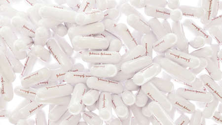 Prague, Czech Republic - January 2, 2022: Johnson & Johnson Oral Treatment Pills Abstract 3D Product Visualization Renderのeditorial素材