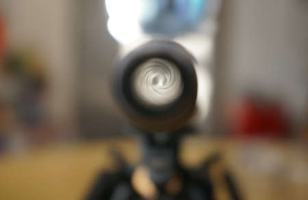 Pointing rifle. Clean rifle barrel. Hunting rifle.の写真素材
