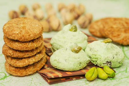 Decorated Stack cookies and meringue cookieの写真素材