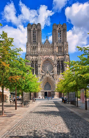 Notre Dame de Reims Cathedral is the place where french kings were crowned, Franceの写真素材