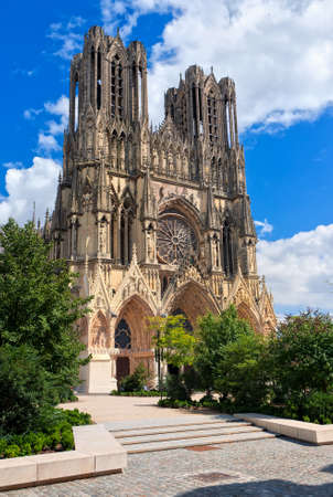 Notre Dame de Reims Cathedral is the place where french kings were crowned, Franceの写真素材