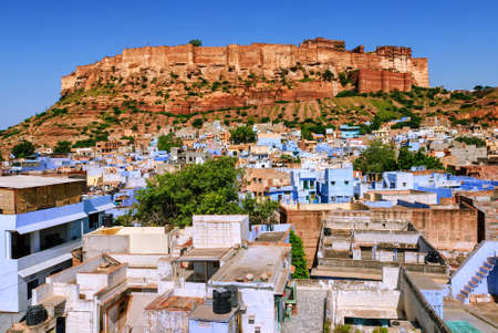 Mehrangarh Fort throning over the blue city of Jodhpur, Indiaのeditorial素材