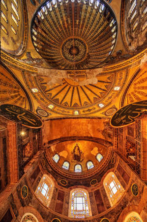 The paintings of the Dome of Hagia Sophia, historical main cathedral of Byzantine Empire and later ottoman mosque, Istanbul, Turkeyのeditorial素材