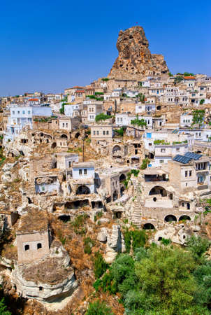 Ortahisar cave town near Goreme, Central Cappadocia, Turkeyのeditorial素材