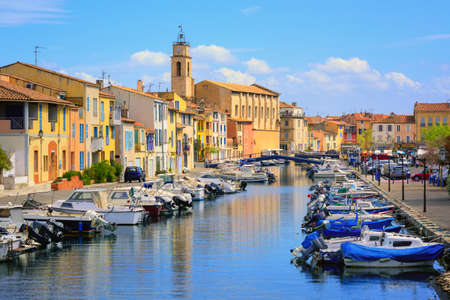Old town of Martigues in the southern France, called "Venice of Provence" for its many canals and colorful housesの写真素材