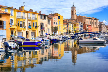 Old town of Martigues in the southern France, called "Venice of Provence" for its many canals and colorful housesの写真素材