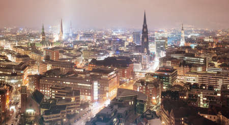 The old city center of Hamburg, Germany, at nightの写真素材