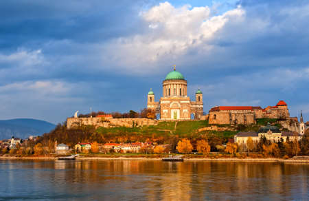 Basilica of Blessed Virgin Mary in Esztergom on Danube river is the biggest church in Hungaryの写真素材