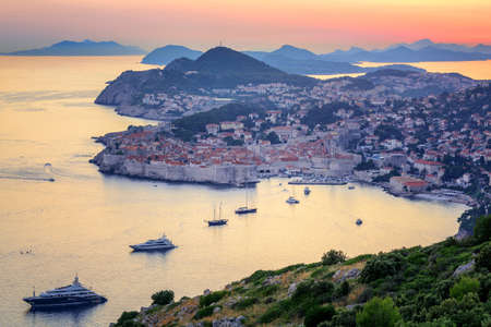 Old town of Dubrovnik and Dalmatian coast on sunset, Croatiaの写真素材