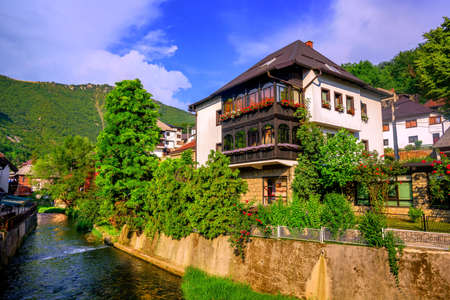 Traditional white bosnian house in ottoman style, Travnik Old Town, Bosnia and Herzegovina