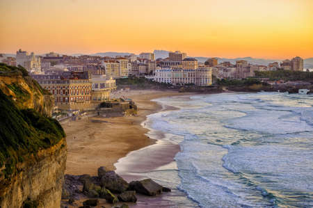 Biarritz city and its famous sand beaches - Miramar and La Grande Plage, Bay of Biscay, Atlantic coast, Franceの写真素材