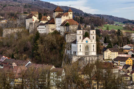 Aarburg historical Old town with Festung Aarburg castle, one of the largest castles in Switzerland, in canton Aargau, Switzerlandのeditorial素材