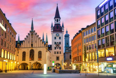 Munich historical city center, Germany, on dramatical sunriseの写真素材