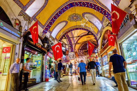Istanbul, Turkey - October 06 2016: Shops open in the morning in the Istanbul Grand Bazaar, the most...