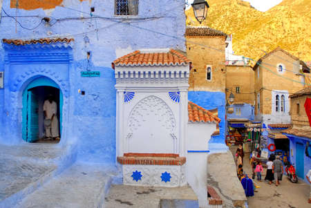 Chefchaouen, Morocco - 19 August 2007: Historical Old town of Chefchaouen, famous for its blue painted houses and streets, is one of the most popular tourist destinations in Moroccoのeditorial素材