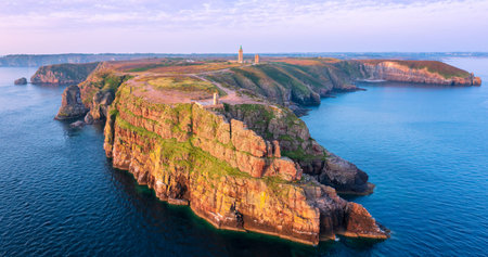 Panoramic view of Cap Frehel peninsula in Cotes-d'Armor, Brittany, Franceの写真素材