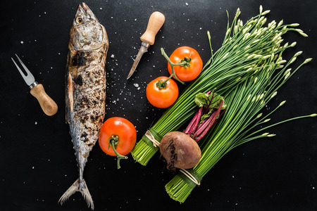 Fish tuna and vegetable background