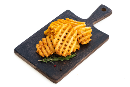 Circle French Fries on isolated white backgroundの写真素材