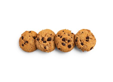 fresh chocolate chip cookie on white backgroundの写真素材