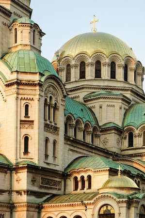 Domes of the Alexander Nevsky orthodox christian cathedral in Sofia, Bulgariaの写真素材