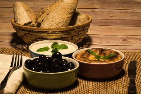 Mediterranean food on wooden table 5の写真素材