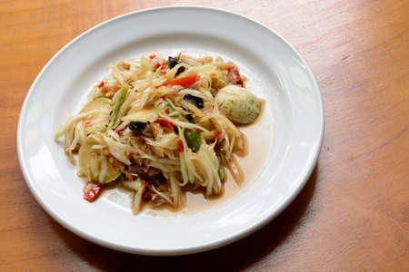 Green papaya salad Som Tumの写真素材