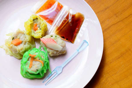 Delicious dim sims on dishの写真素材