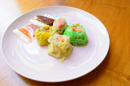 Delicious dim sims on dishの写真素材