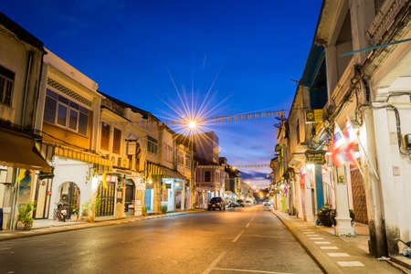 Phuket, Thailand - December 24, 2015 : Old building Chino Portuguese style in Phuket on December 24, 2015 in Phuket, Thailand. Old buildings area is a very famous tourist destination of Phuket town.のeditorial素材