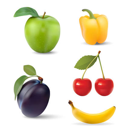Big group of different fruit. Vector.のイラスト素材