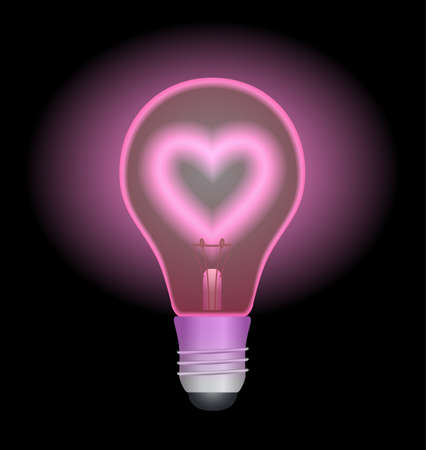 Heart within light bulb glowing pink loveのイラスト素材